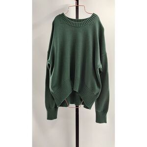 Quince Women 100% Organic Cotton Boyfriend Crew Sweater Green XS
